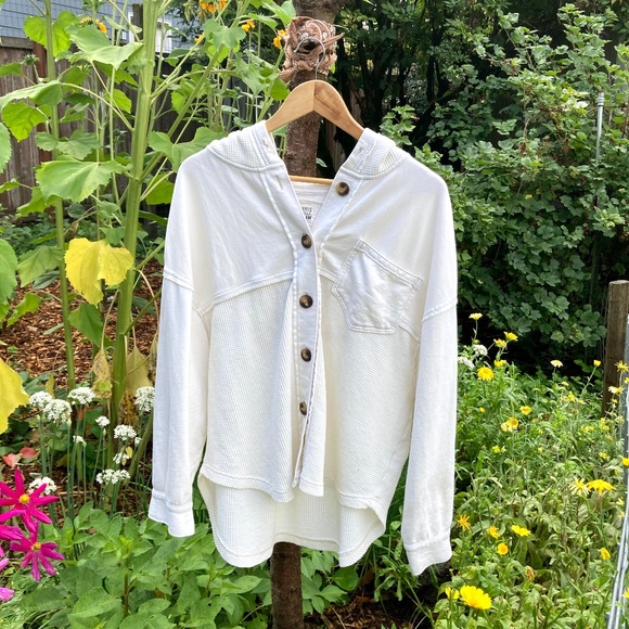 American Eagle Tops - American Eagle, white button down hoodie, top, casual.